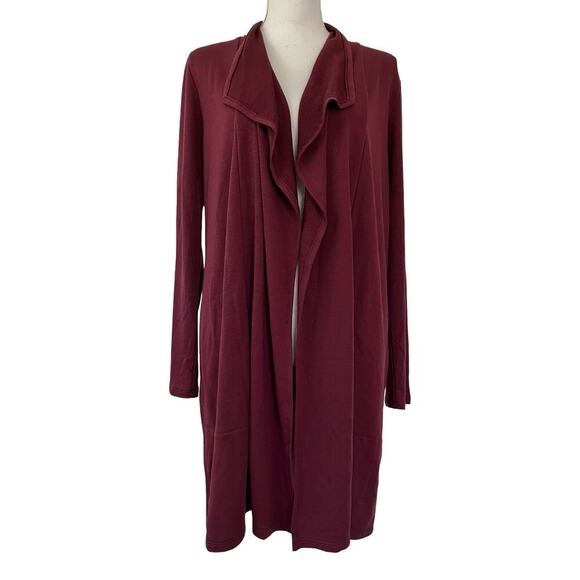 J Jill Luxe Tencel Draped Open Front Cardigan Size M Red Loungewear Travel - Picture 1 of 7